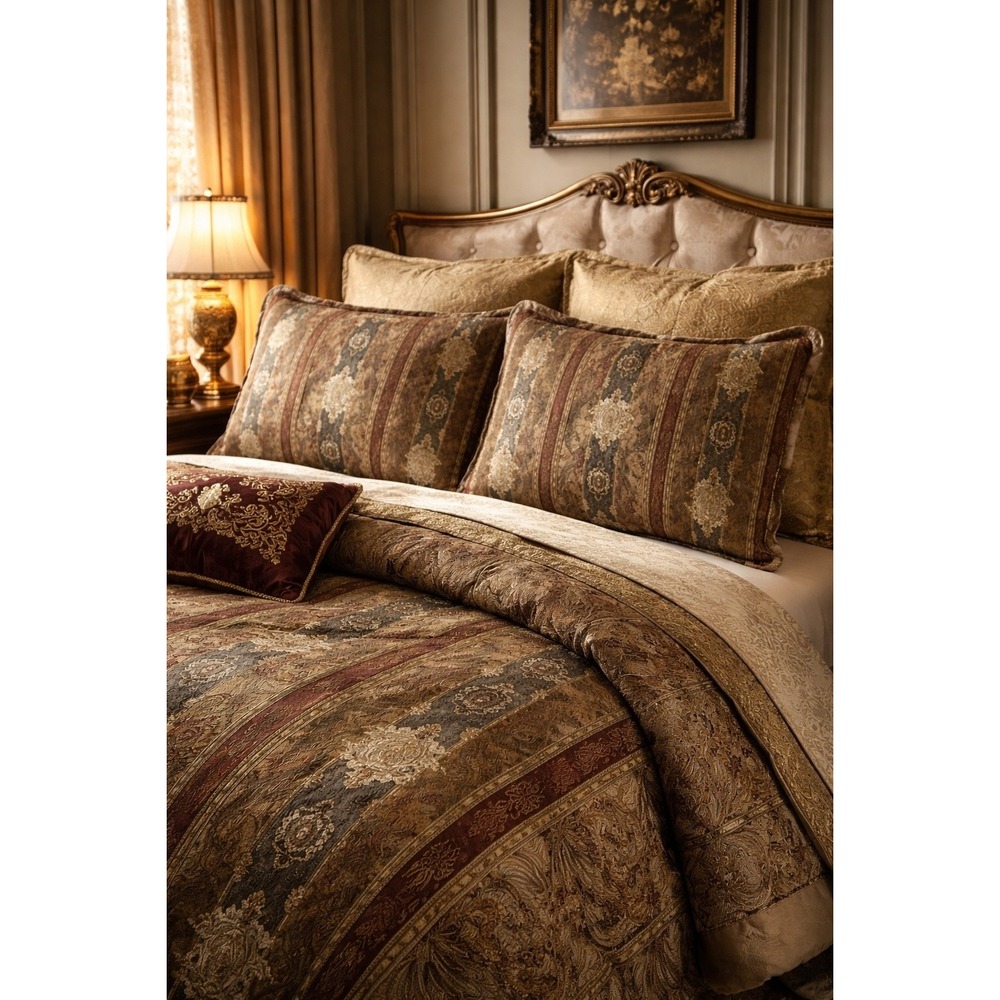 Croscill King Pillow Shams‎ Paisley Regal Gold Brown Set 2 Luxury Bedding